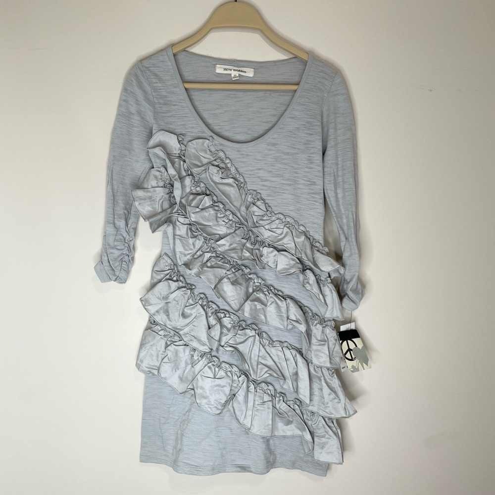 NWT Steve Madden Women’s Ruffle Mini Dress Grey Coquette Balletcore Tuni